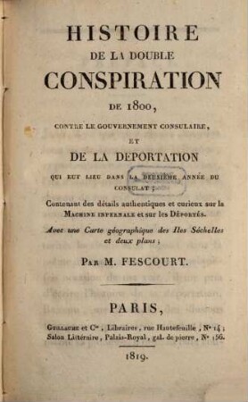 Histoire de la double Conspiration du 1800