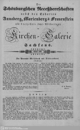 Die Parochie Weißbach mit Dittersdorf (Beschluß), Zöblitz : 12. Lieferung