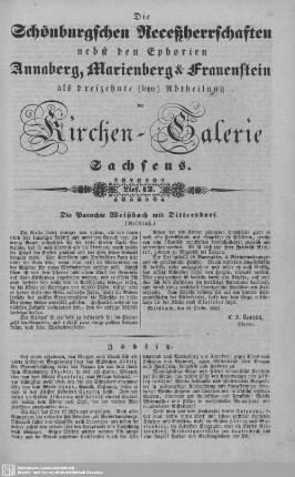 Die Parochie Weißbach mit Dittersdorf (Beschluß), Zöblitz : 12. Lieferung