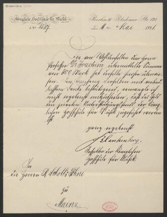 Brief an B. Schott's Söhne : 11.05.1891