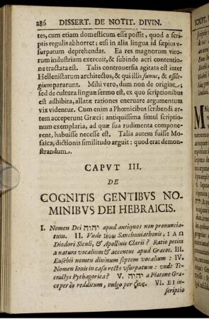 Caput III. De Cognitis Gentibus Nominibus Dei Hebraicis