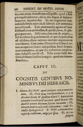 Caput III. De Cognitis Gentibus Nominibus Dei Hebraicis