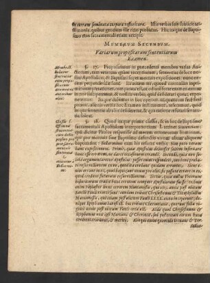Membrum Secundum. Variarum propositarum sententiarum Examen