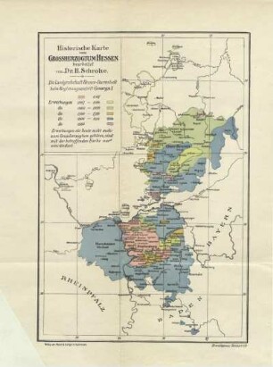 Historische Karte vom Grossherzogtum Hessen