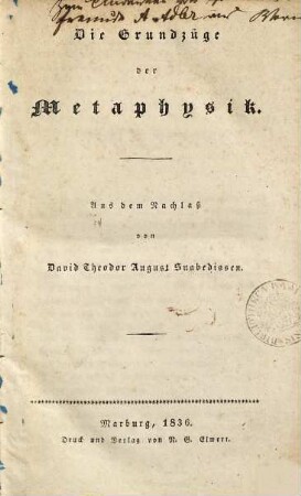 Die Grundzüge der Metaphysik