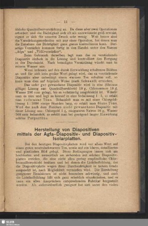 Herstellung von Diapositiven mittels der Agfa-Diapositiv- und Diapositiv-Isolierplatten