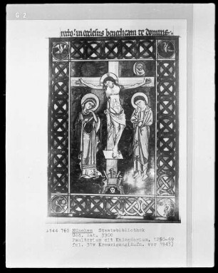 Psalterium mit Kalendarium — Kreuzigung mit Maria und Johannes, Folio 31verso