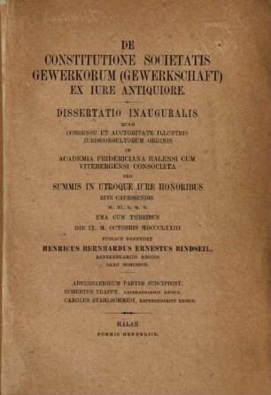 De constitutione societatis gewerkorum (Gewerkschaft) ex iure antiquiore