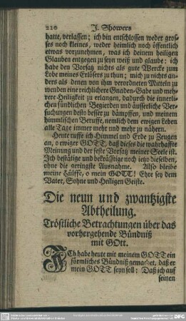 Die neun und zwantzigste Abtheilung. Tröstliche Betrachtungen über das vorhergehende Bündniß mit Gott