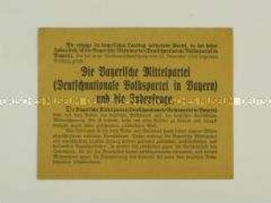 Propaganda-Handzettel der Bayerischen Mittelpartei (DNVP in Bayern) mit antisemitischer Ausrichtung