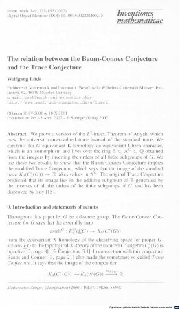 The relation between the Baum-Connes conjecture and the trace conjecture