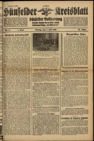 Erste Ausgabe vom Freitag, den 07. Juli 1939.