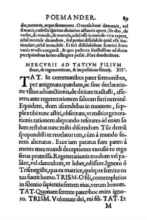 Mercurii Ad Tatium Filium suum, de regeneratione, & impositione silentii. XIII.