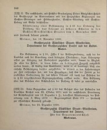 123. Ministerial-Bekanntmachung, die Abänderung der Postordnung vom 8. März 1879 betreffend