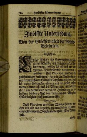 Zwölffte Unterredung. Von der Glückseeligkeit der Rechts-Gelehrten.