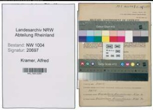 Entnazifizierung Alfred Kramer , geb. 27.02.1907 (Techniker)