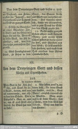 XII. Von dem Dreyeinigen Gott und dessen Wesen und Eigenschaften