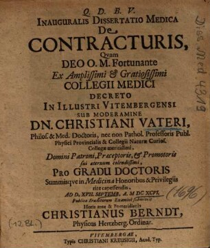 Inauguralis Dissertatio Medica De Contracturis