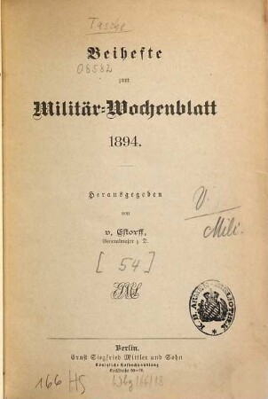 Militär-Wochenblatt. Beiheft : unabhängige Zeitschr. für d. dt. Wehrmacht. 1894