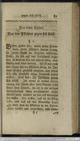 Das dritte Kapitel. Von den Pflichten gegen sich selbst