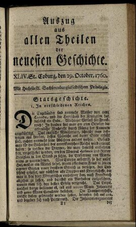 XLIV. St. Coburg, den 29. October, 1760.