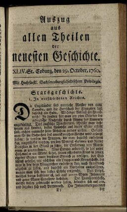 XLIV. St. Coburg, den 29. October, 1760.