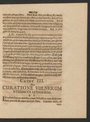 Caput III. De Curatione Vulnerum Istiusmodi Lethalium.