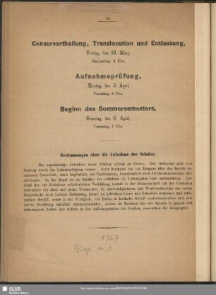 Censurvertheilung, Translocation und Entlassung