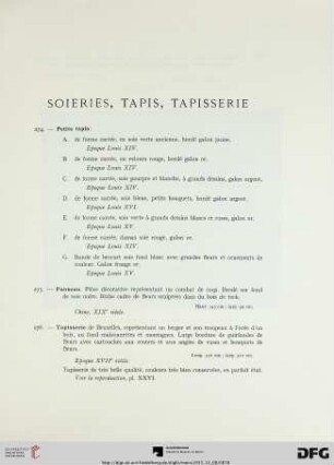Soieries, Tapis, Tapisserie (Nr. 274-281)
