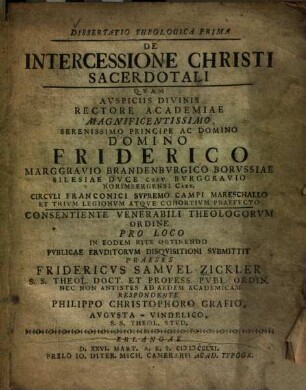 Dissertatio theologica prima de intercessione christi sacerdotali