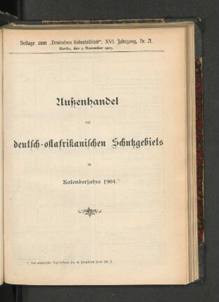 Außenhandel des deutsch-ostafrikanischen Schutzgebiets.