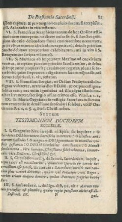 Sextum Testimonivm Doctorvm Ecclesiae.