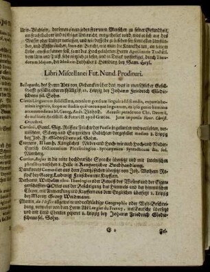 Libri Mescellanei Fut. Nund. Prodituri.