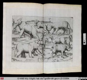 Antike Wandgemälde Tabula II, Elefant, Nilpferd und Eber.