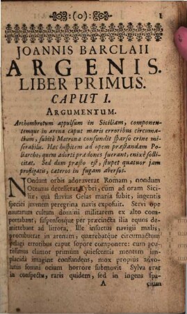 Joannis Barclaii Argenis : Figuris aeneis adillustrata, suffixo Clave, hoc est, Nominum Propriorum Explicatione, atque Indice Locupletissimo