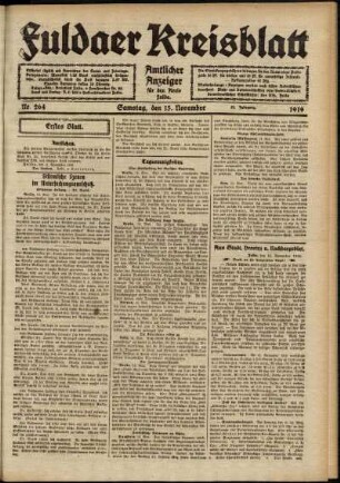 Erste Ausgabe vom Samstag, den 15. November 1919.