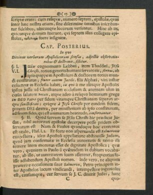 Cap. Posterius. In quo Divinus verborum Apostolicorum sensus, adiectis observationibus & doctrinis, sistitur.