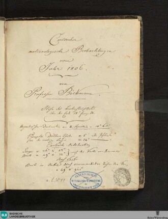 1806: Carlsruher meteorologische Beobachtungen vom Jahr 1806