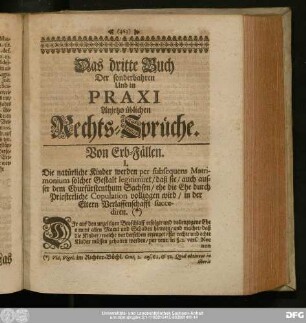 Das dritte Buch Der sonderbahren Und in Praxi Anjetzo üblichen Rechts-Sprüche.
