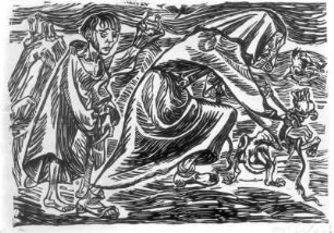 Hundefängerin : Hundefängerin. Holzschnitt; 25,5 x 36 cm (Bildfeld) (1919; E. Barlach)