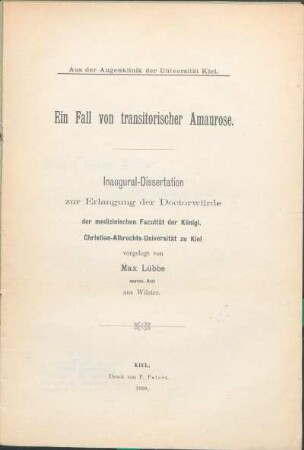Ein Fall von transitorischer Amaurose