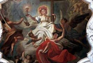 Der Glaube umgeben von Engeln in den Wolken thronend