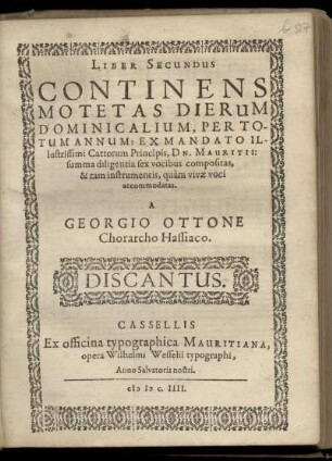 Georg Otto: Liber secundus continens motetas dierum dominicalium ... Discantus