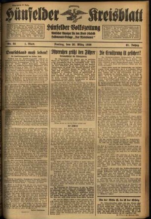 Erste Ausgabe vom Freitag, den 20. März 1936.