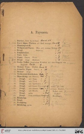 A. Fayencen (Nr. 1 - 107)
