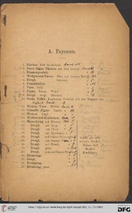 A. Fayencen (Nr. 1 - 107)