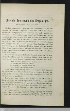Über die Entstehung des Erzgebirges