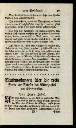 Muthmaßungen über die rothe Farbe der Dünste des Nitergeistes und Scheidewassers