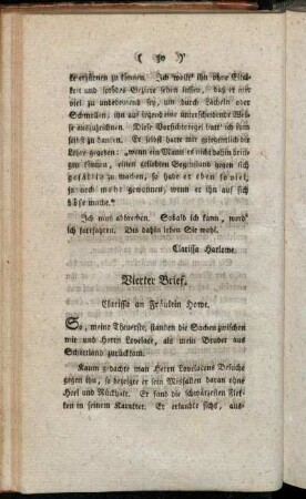 Vierter Brief. Clarissa an Fräulein Howe. - Siebenter Brief. Clarissa an Fräulein Howe.
