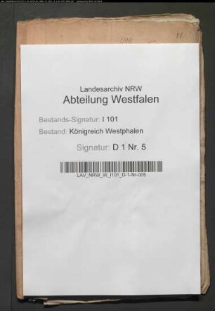 Von der Horstsche Lehen in den Kantonen Lübbecke und Levern. (Provenienz: Procureur du Roi, Tribunal 1. Instanz, Minden)